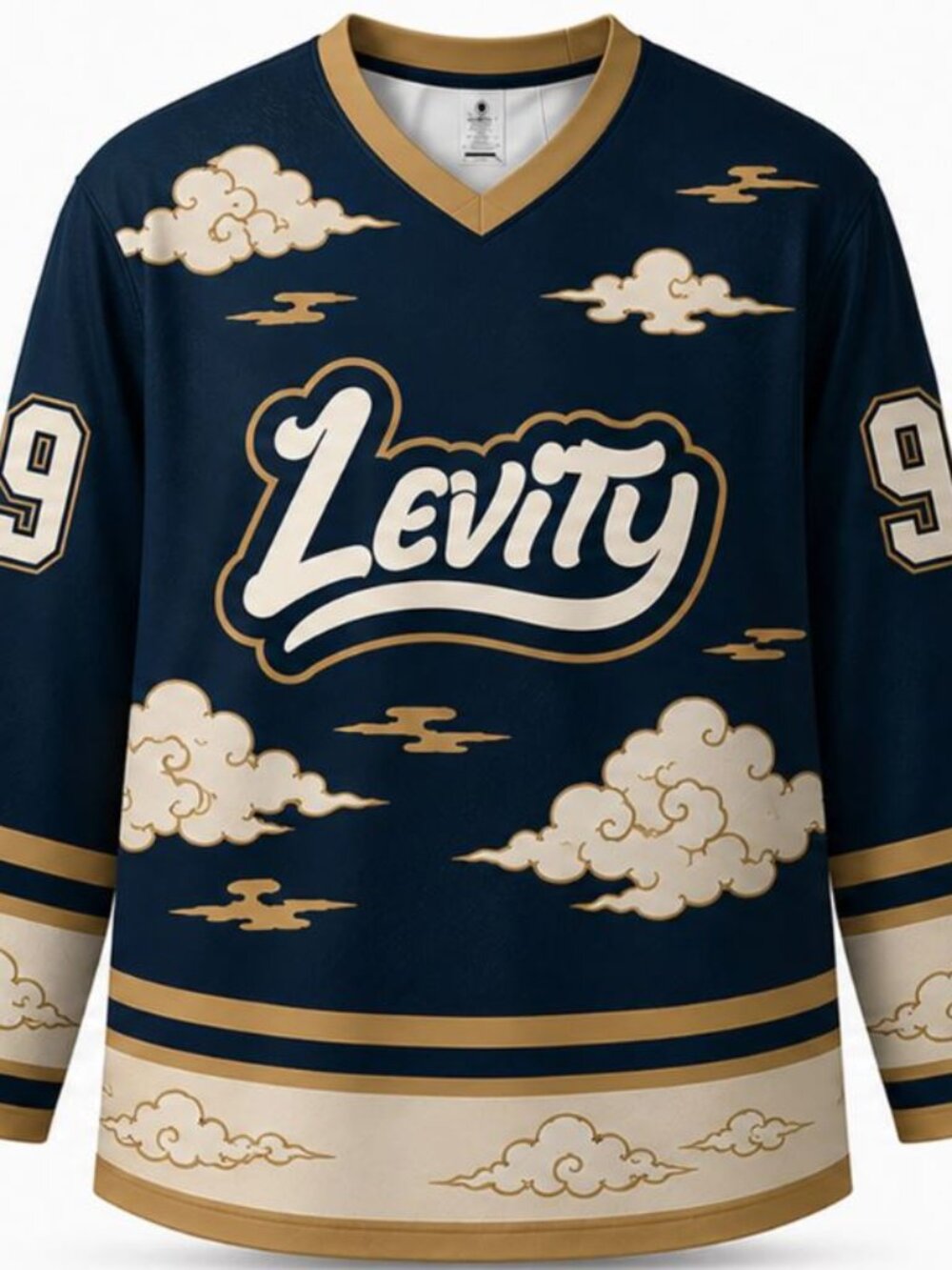 Levity Cloud 9 Navy Gold Celestial Cloud Hockey Jersey EDM Rave
